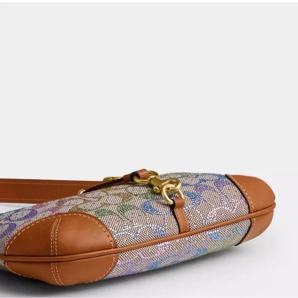 Coach Hamptons Hobo Bag Crystal Signature Jacquard Rainbow Multi - Picture 4 of 4